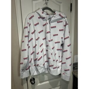 Costco Wholesale Hoodie White All Over Logo Print sweater kirkland Sz L